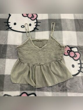 Salty Lemon Sage Green Smocked Babydoll Cami Tank Top